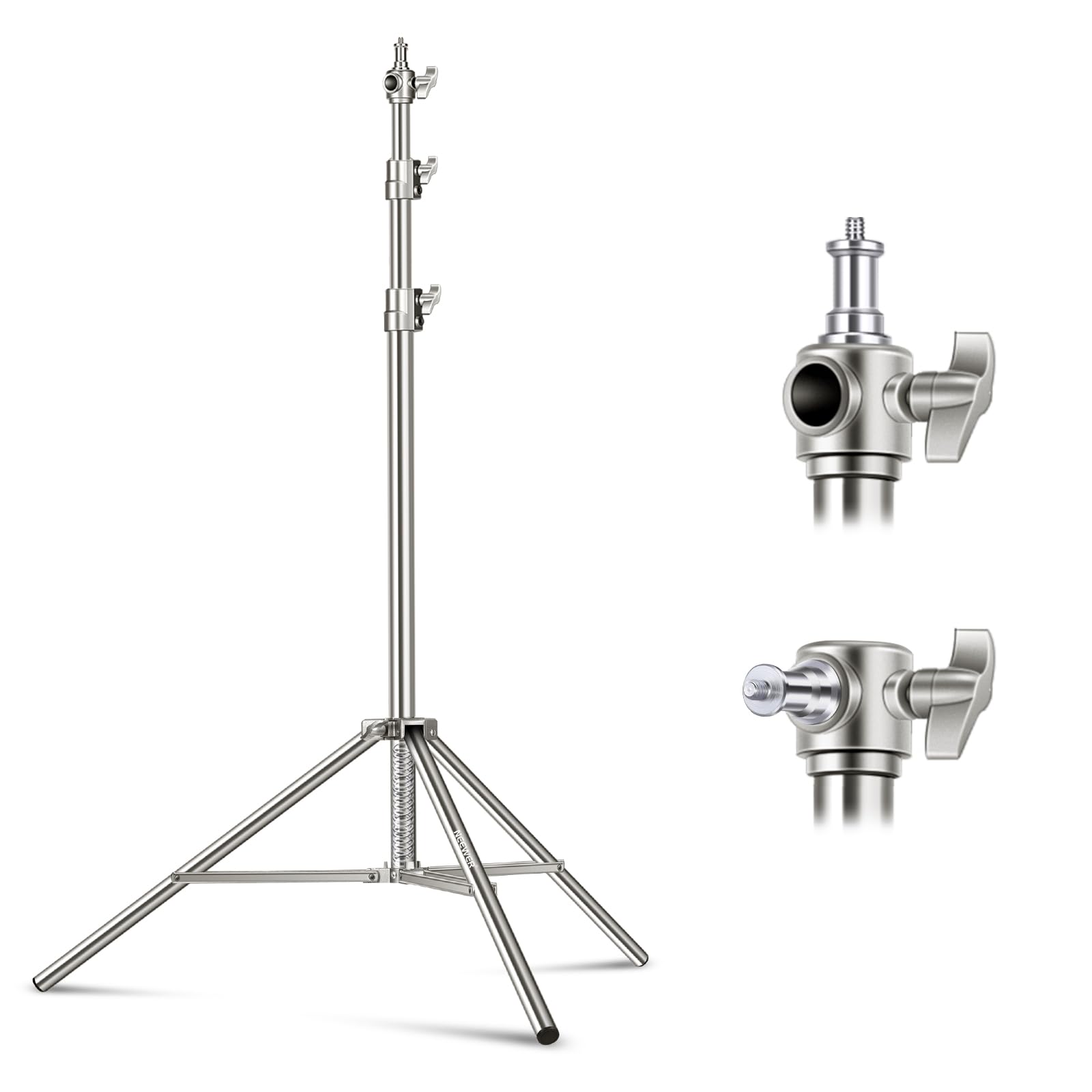 Neewer 118''/3M Stainless Steel Light Stand, Spring Cushioned Heavy Duty Photography Tripod Stand With 1/4    To 3/8    Universa