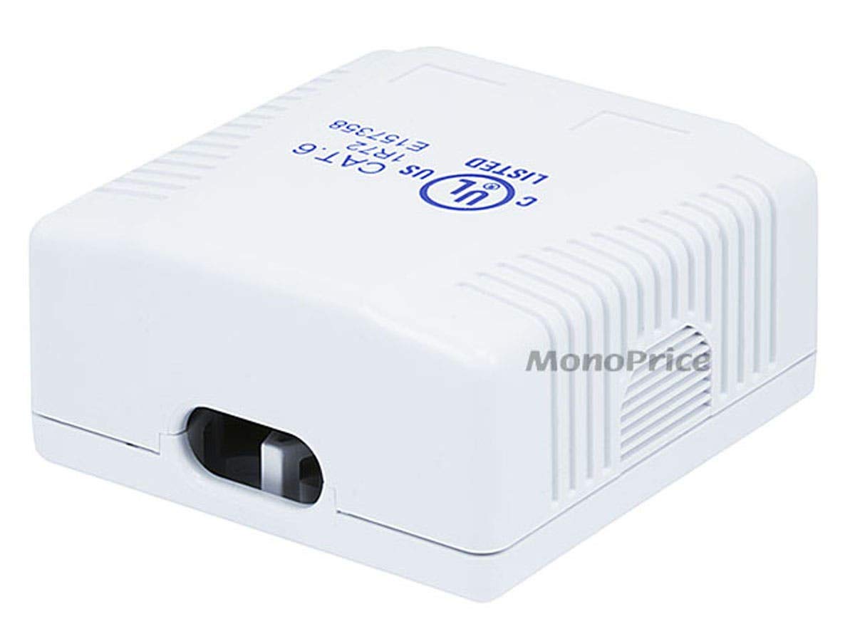 Monoprice Cat6 Rj45 Surface Mount Box   Ul Listed, 2 Port, Dual Idc, 110D Or Krone Type, 50U, Taa, No Logo, White