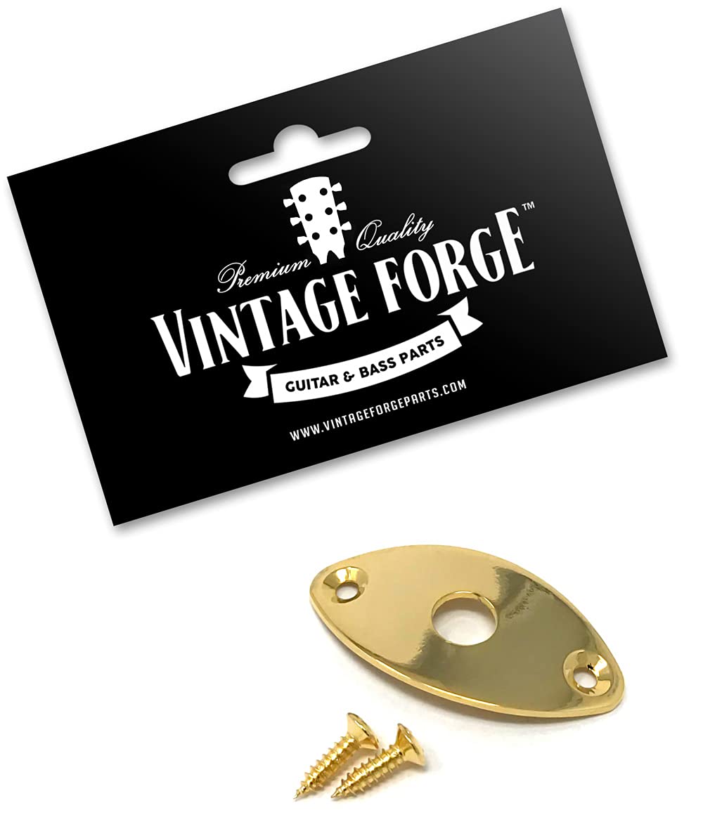 Vintage Forge Gold Oval Jack Plate For Guitar And Bass With Screws Curved Metal Football Shape Jpf30 Gld