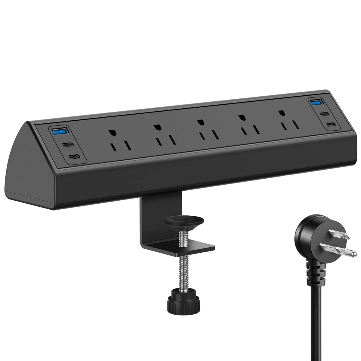 Desk Clamp Power Strip Usb C,40W Total Fast Charging Station,4 Pd 20W,Desk Edge Mount Power Strip 6 Usb Ports 5 Ac Outlets Surge