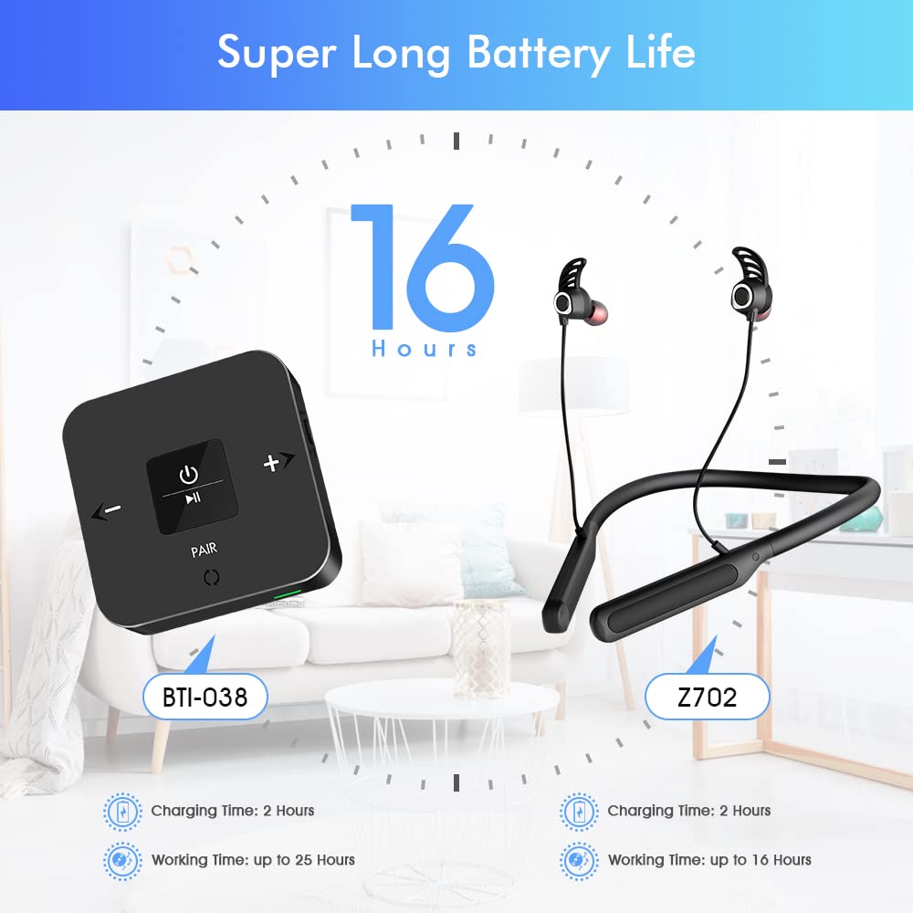 Golvery Bluetooth Headphones Transmitter For Tv Watching, Neckband Wireless Stereo Earphones Earbuds Set W/Transmitter Adapter For Optical Digital Rca 3.5Mm Aux Tvs, Plug N Play No Audio Delay