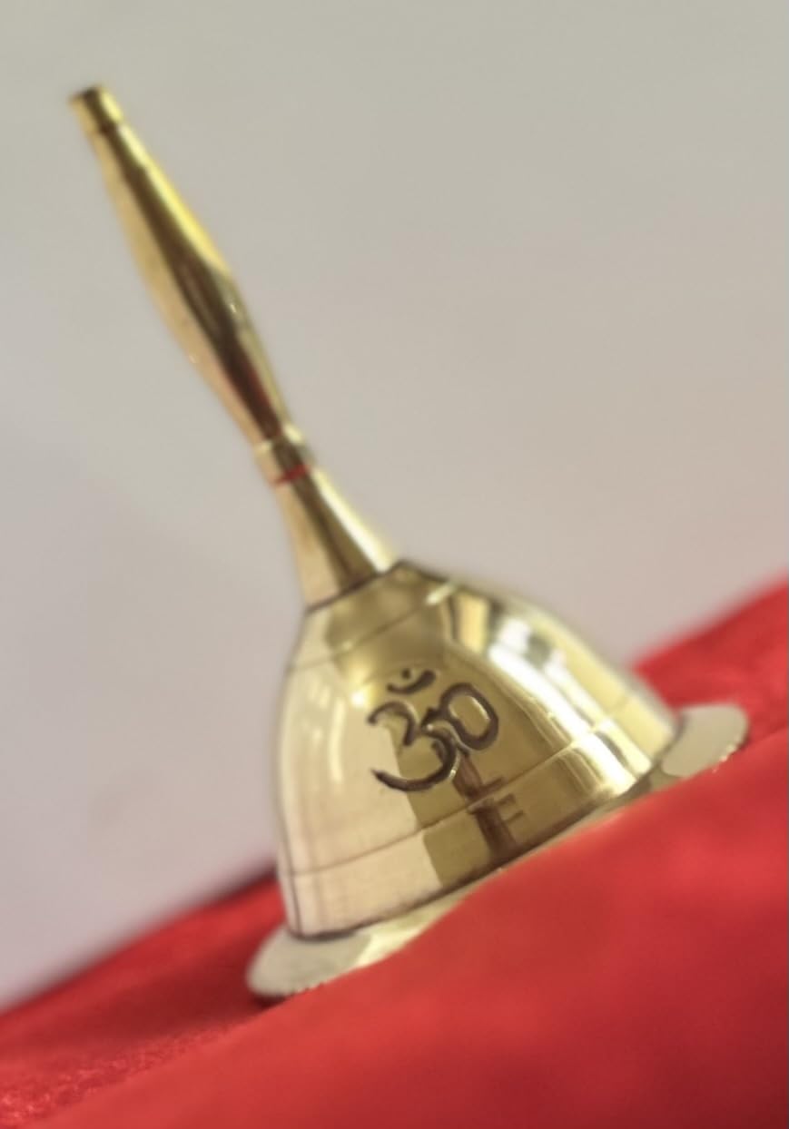 Indian Consigners Hand Bell Loud Brass Call Bells 3 Inches Altar Pendulam Use (Om Gold)
