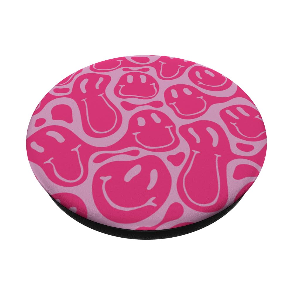 Aesthetic Trippy Pink Liquid Swirl Dripping Smile Face Popsockets Standard Popgrip