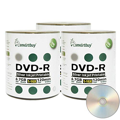 Smart Buy 300 Pack Dvd R 4.7Gb 16X Silver Printable Inkjet Blank Record Disc, 300 Disc 300Pk