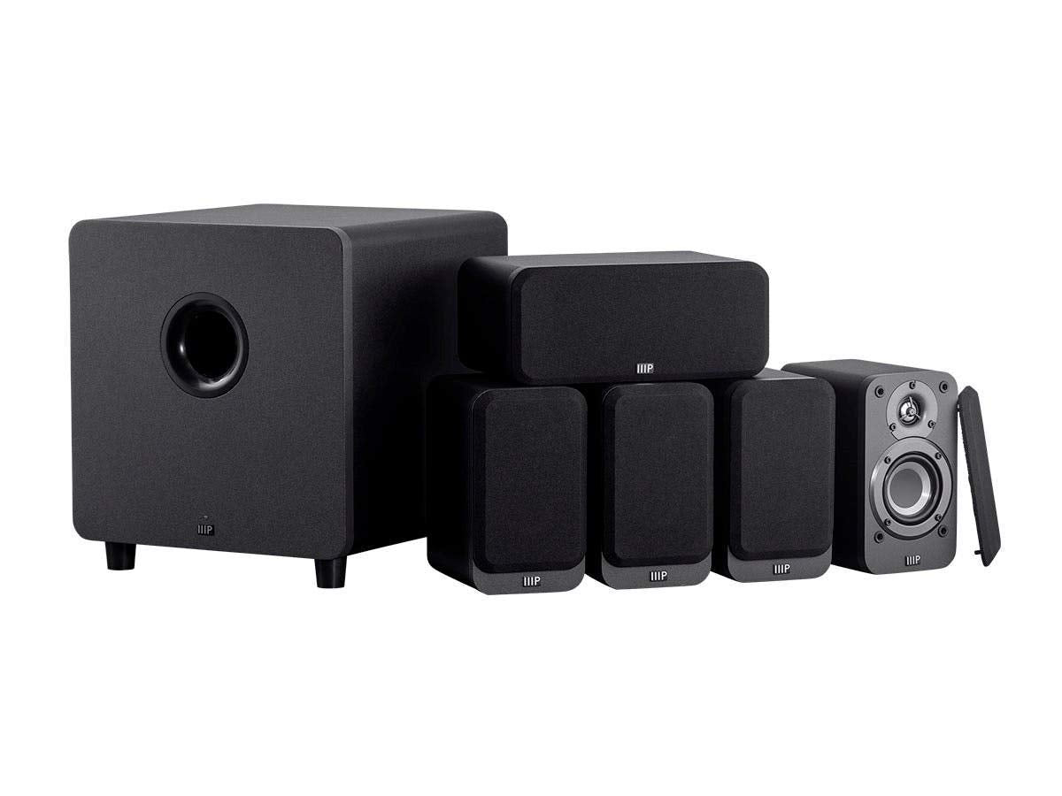 Monoprice HT-35 Premium 5.1-Channel Home Theater System - Charcoal, with Powered Subwoofer, Low Profile Speaker Grilles, Secure
