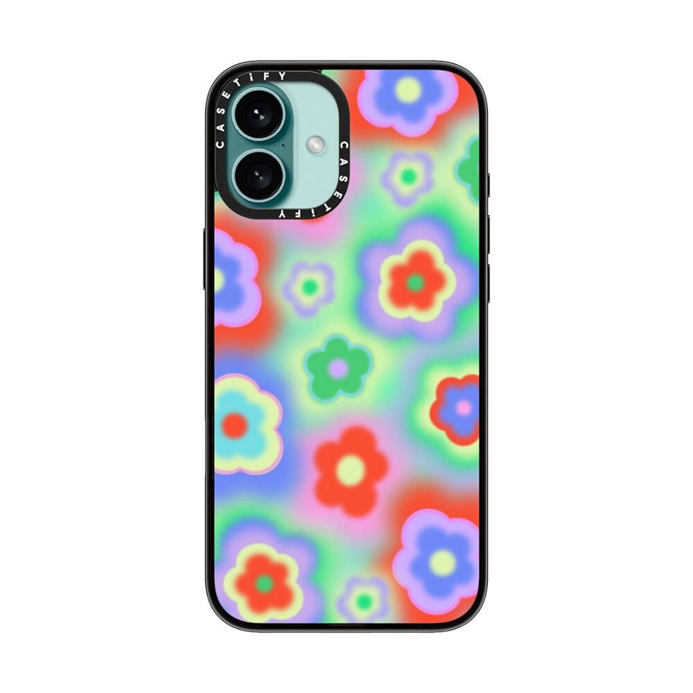 Casetify Compact Case For Iphone 16 Plus [Lightweight / 4 Ft. 2X Military Grade Drop Protection/Slim]   Acid Flowers   Clear Bla