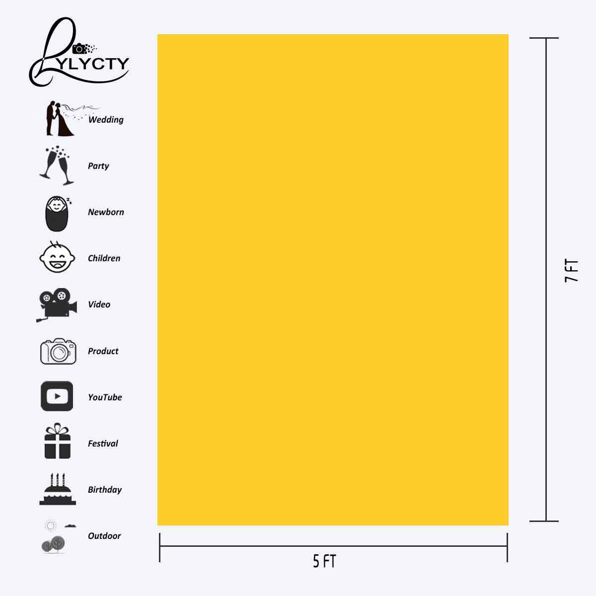 Lylycty 5X7Ft Photography Studio Non Woven Backdrop Yellow Backdrop Solid Color Backdrop Simple Background Ly090
