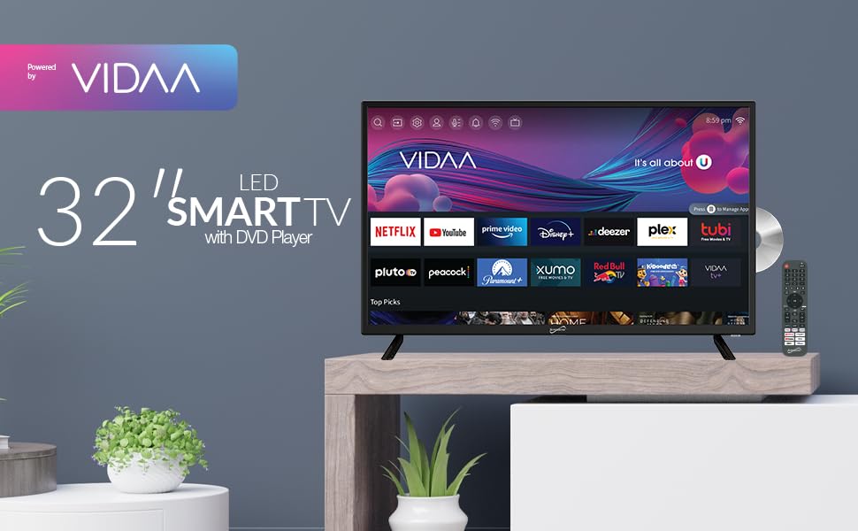 Supersonic Sc 3226Sdvd 32 Inch Led Smart Hdtv W/Dvd Player, Atsc & Ntsc System, 3X Hdmi, 1080P, Wifi, Usb, Multi Language Osd, A