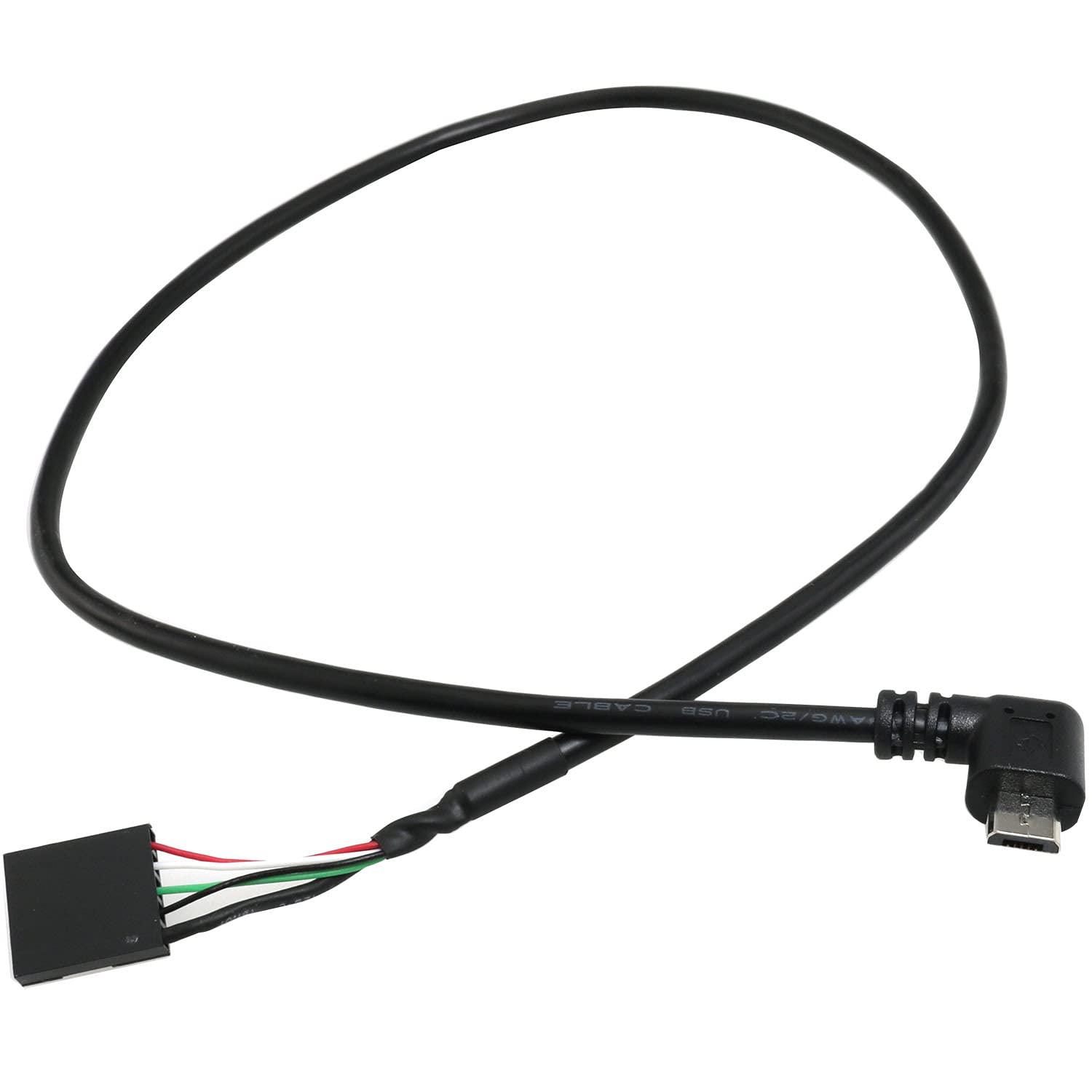 Bairong 90 Degree Right Angle Micro Usb Male To 5 Pin Motherboard Female Adapter Extended Cable 50Cm, Black