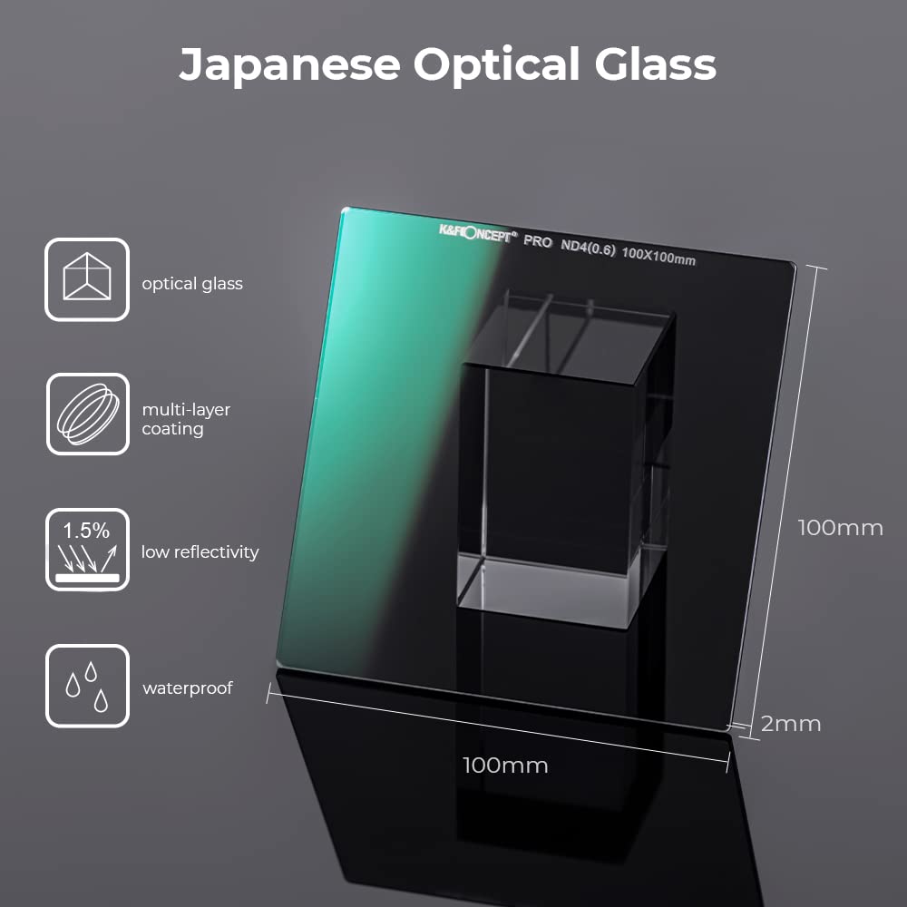 K&F Concept 100X100Mm Square Nd4 (2 Stops) Filter Waterproof Neutral Density Filter With 28 Multi Layer Coatings For Camera Lens