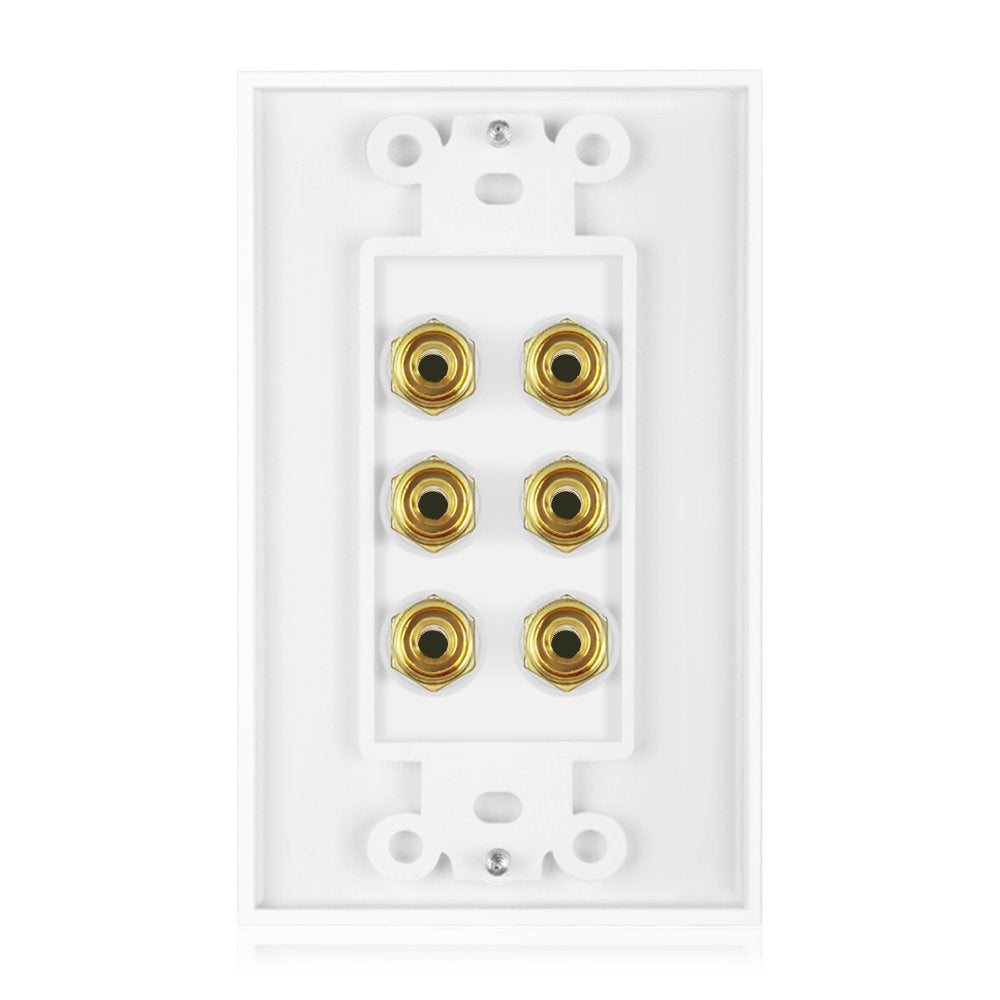 Banana Binding Post Two Piece Coupler Inset Wall Plate For 3 Speakers Standard Single Gang White