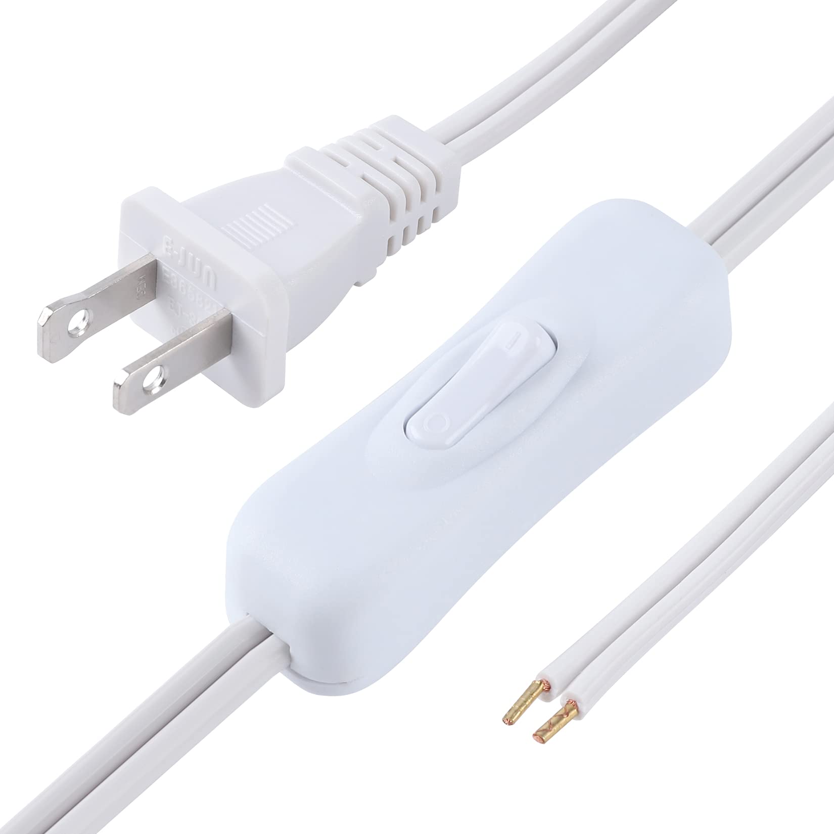 Lamp Cord Has Button Switch Ul304 2A/120V,Plug,Stripped Ends Ready For Wiring 18 Awg Spt 2, White (12Ft)