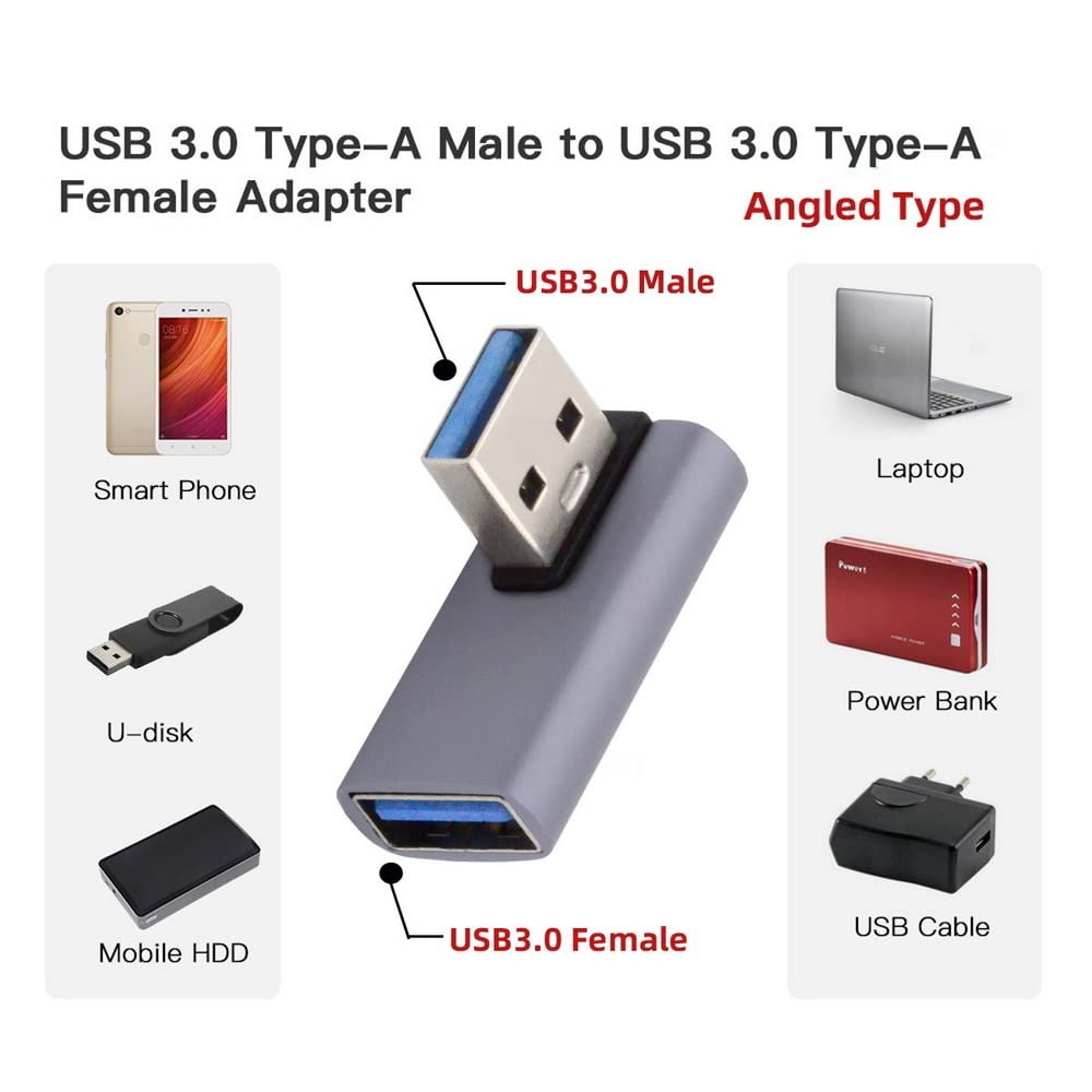 Cablecc 10Gbps Usb3.0 Male Low Profile 90 Degree Left Angled Type To Female Extension Power Data Video Adapter