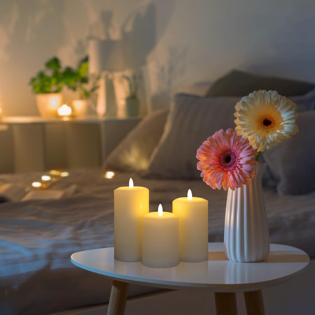 Angelloong Battery Powered Candles With Remote, Real Wax Electric Flameless Candle With Timer, Flickering Led Pillar Candles For