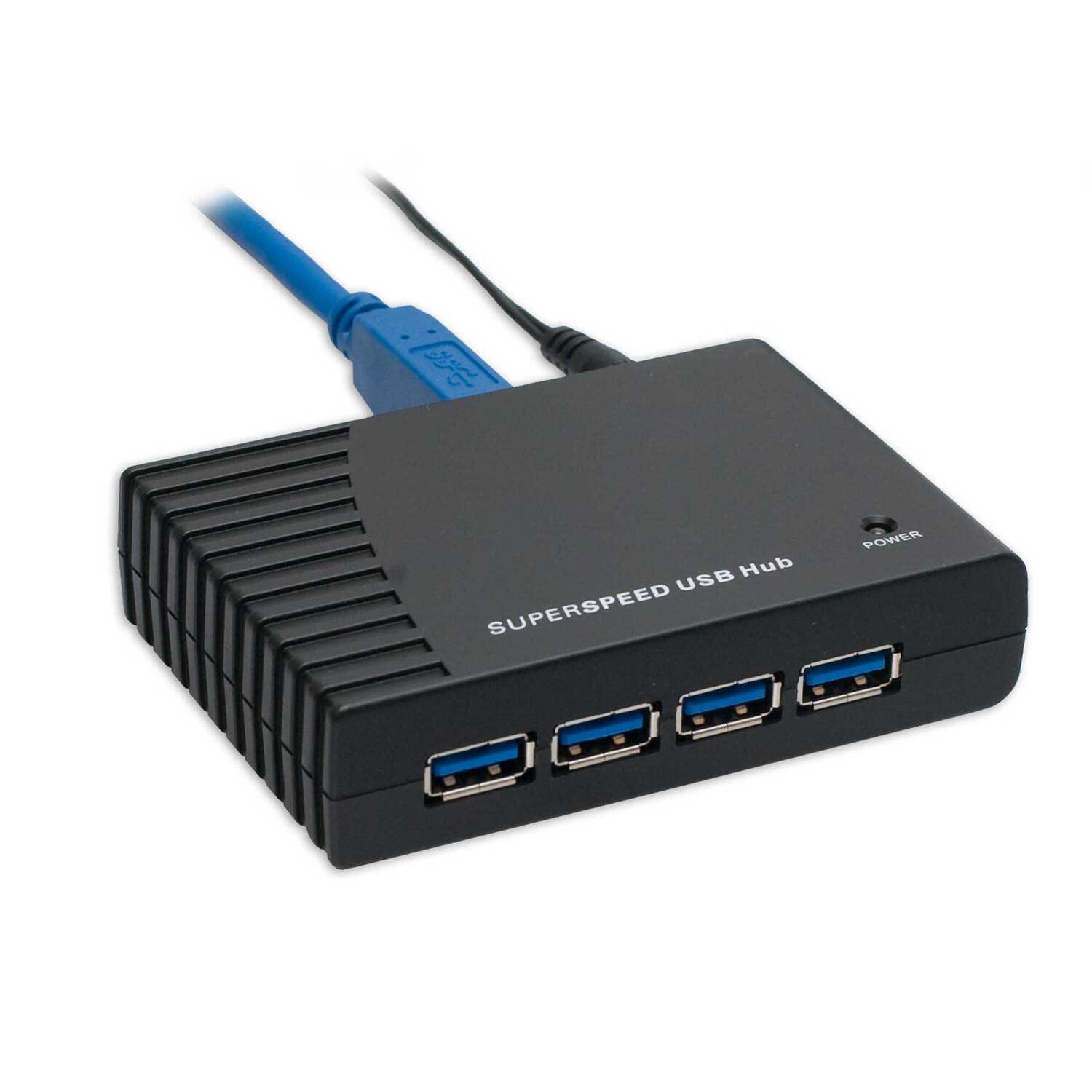 USB 3.0 4-Port External Hub, Black Color, UL Adapter, with Cable