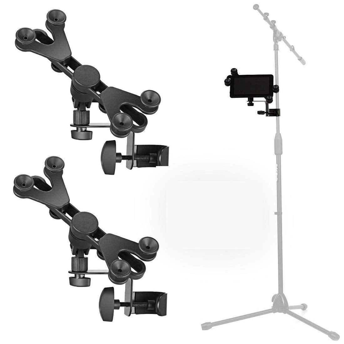 Pack of 2 - Hola! Music HM-MTH Microphone Music Stand Tablet/Smartphone Holder Mount - Fits Devices from 6 to 15 Inch
