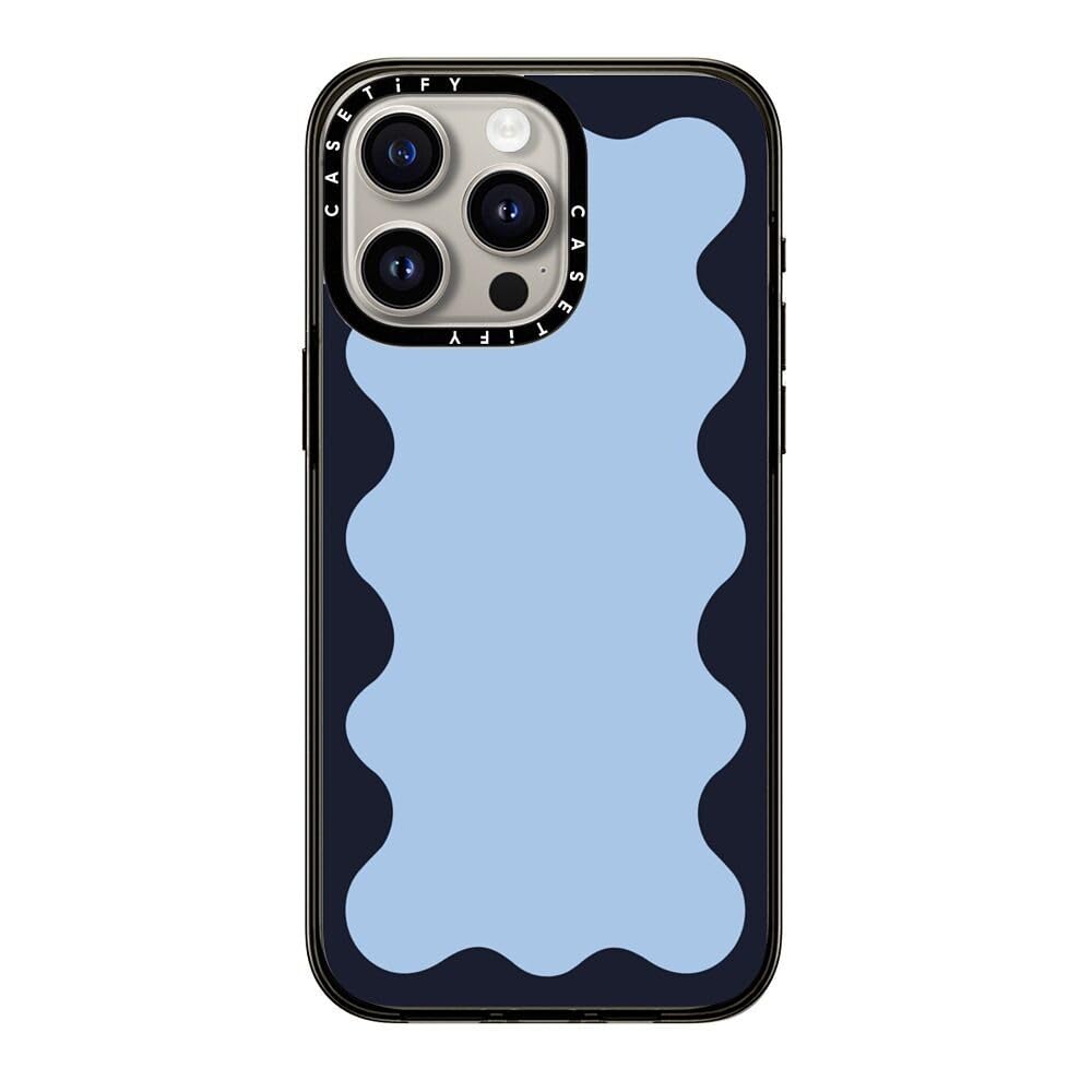 Casetify Compact Case For Iphone 15 Pro Max [2X Military Grade Drop Tested / 4Ft Drop Protection]   Blue Background Wavy Border