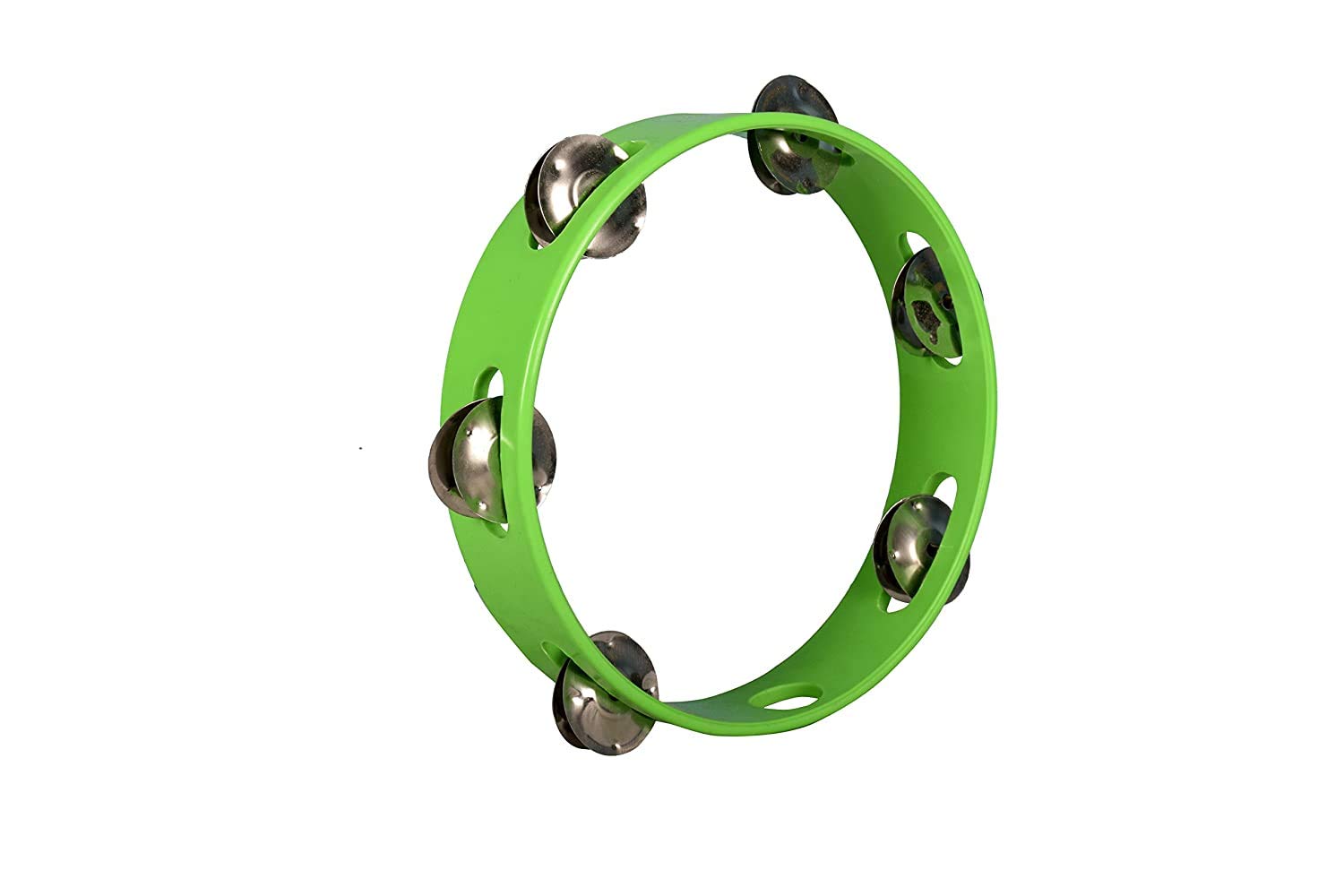 SAI MUSICAL Tambourine 8 Inch Handheld Percussion Instrument (Without Head) Durable Fibre Frame with Metal Jingles, Vibrant Gree
