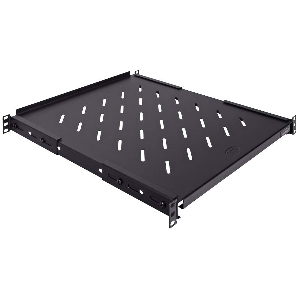 Vented 4 Post Shelf, Adjustable, Black, 550 Mm Depth, 1U, 242 Lbs, Cold Rolled Steel, Ce Compliant