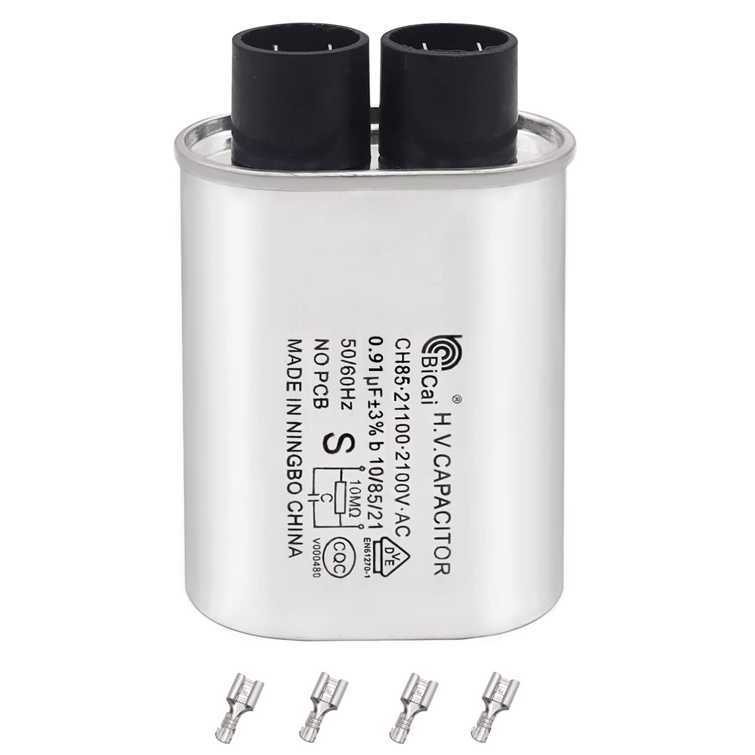 Tnisesm Microwave Capacitor 0.91Uf 2100V, High Voltage Capacitor 1/4'' Standard Terminal Connection Pin, Compatible With Whirlpo