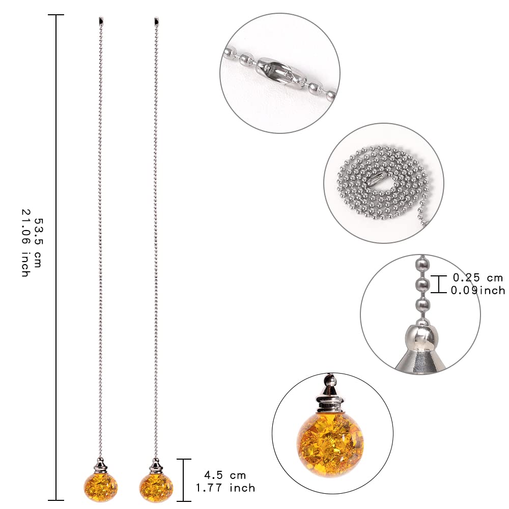 2Pcs Amber Pull Chain Crystal Glass Ice Cracked Ball Pull Chain For Ceiling Fan Light Decoration 50Cm Extension Chain