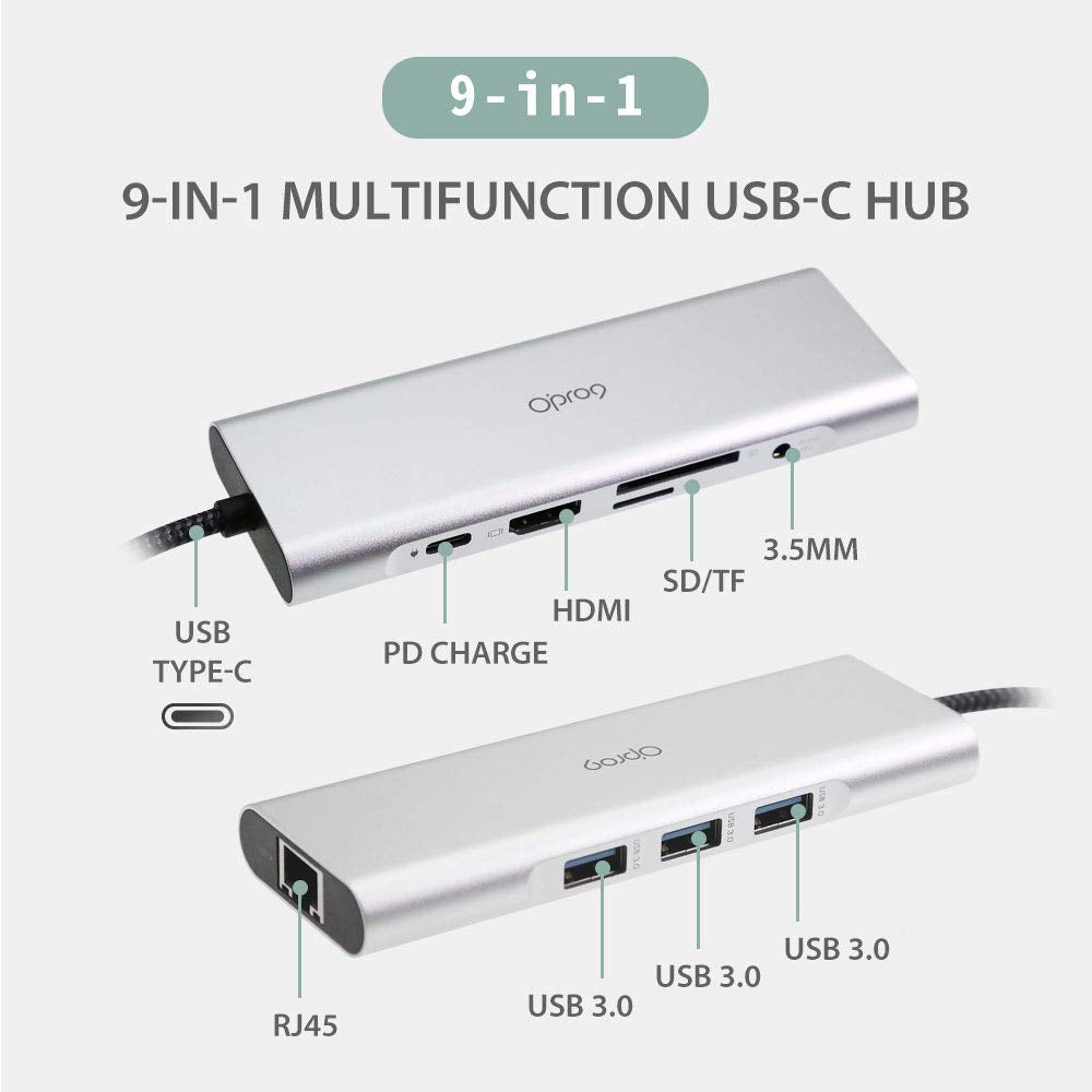 9 In 1 Usb C Hub Multiple Adapter, 3 Usb 3.0 Ports Up To 5Gbps Transfer, 4K@30Hz Hdmi, 60W Pd, Sd/Tf Card Reader, 3.5Mm Audio Ja