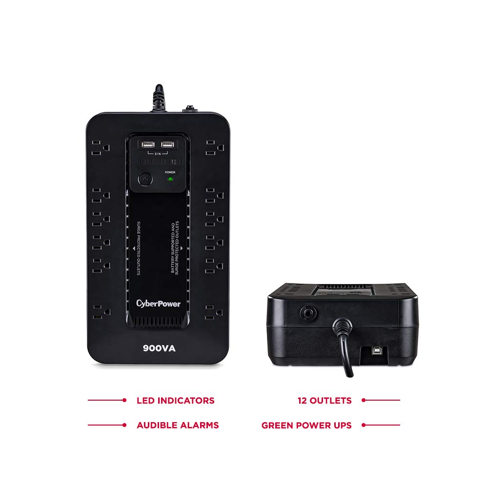 Cyberpower St900U Standby Ups System, 900Va/500W, 12 Outlets, 2 Usb Charging Ports, Compact
