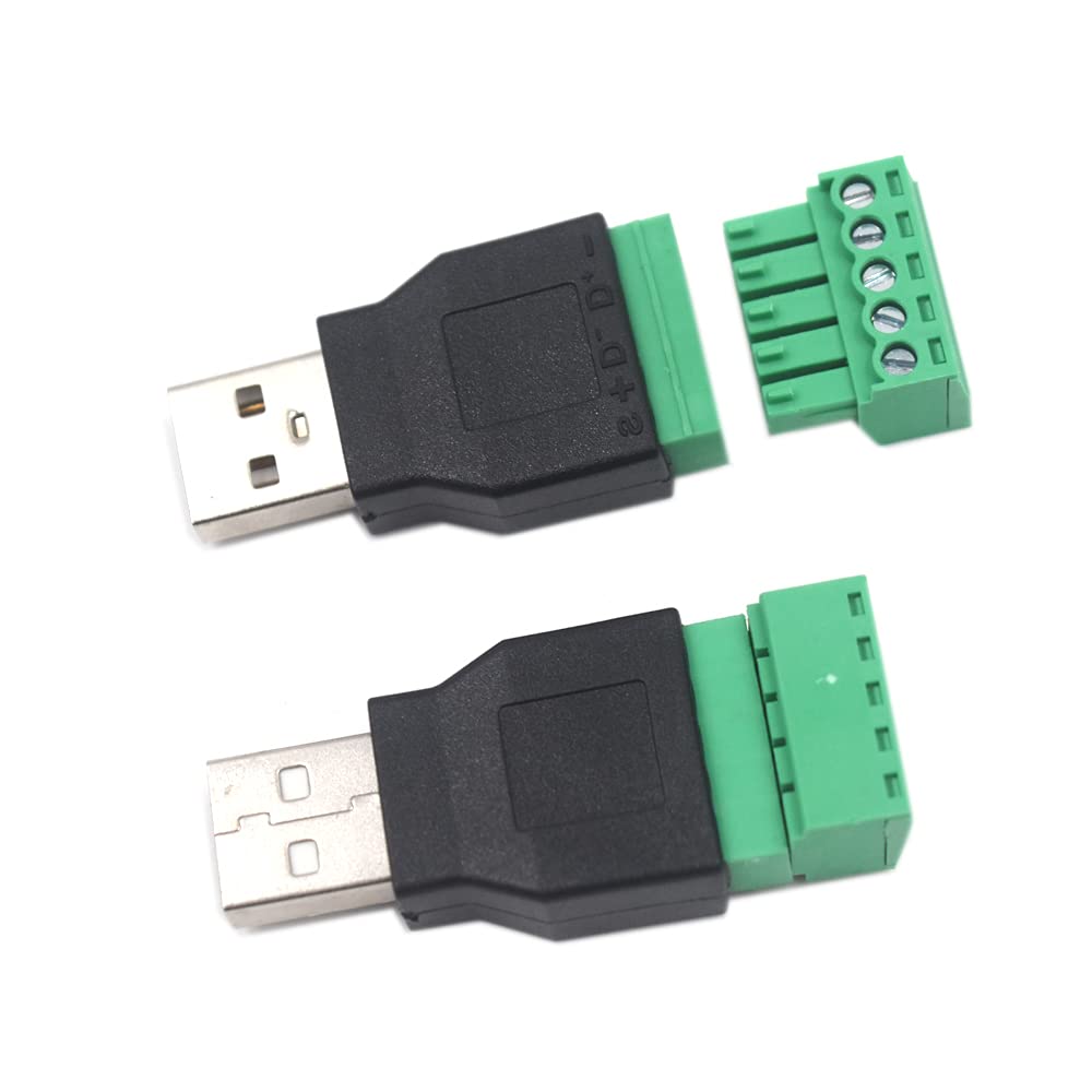 Kework Usb Screw Terminal Block Connector, Usb 2.0 Type A Male To 5 Pin Female Bolt Screw Terminal Plug Adapter Connector Conver