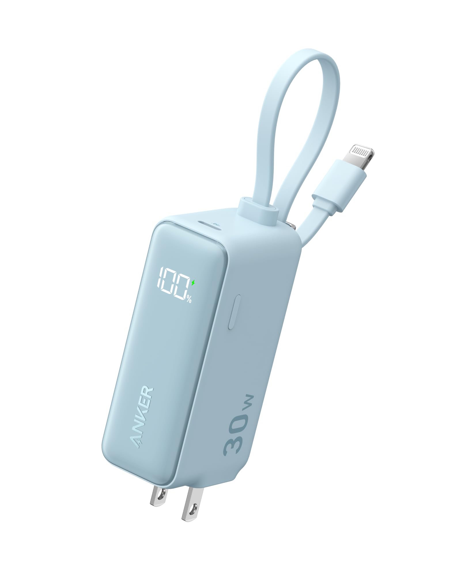 Anker 3 In 1 Power Bank, 5,000Mah Portable Charger With Built In Lightning Cable And Foldable Ac Plug, 30W Max Compact Battery P