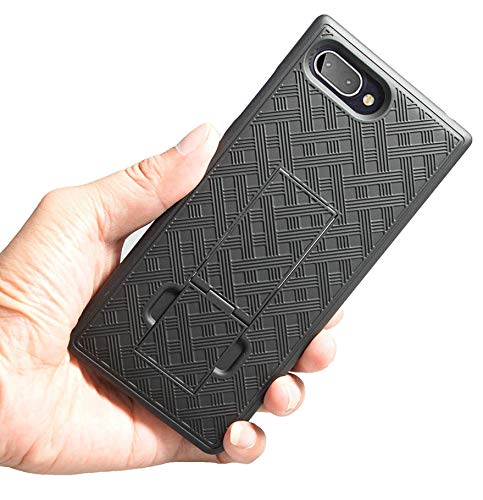 Case With Clip For Blackberry Key2 Le, Nakedcellphone [Black Tread] Kickstand Cover With [Rotating/Ratchet] Belt Hip Holster Com