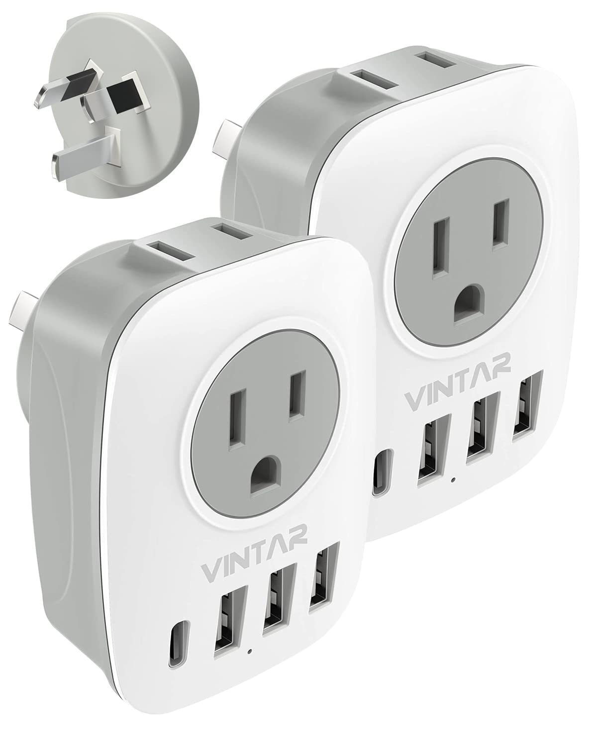 [2 Pack] Australia New Zealand Power Plug Adapter, Vintar Australia Travel Adapter With 1 Usb C,3 Usb Ports And 2 American Outle