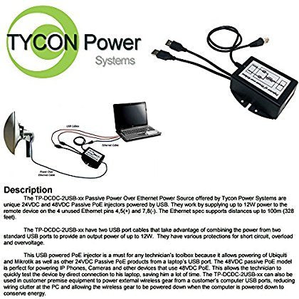 Tycon Systems Tp Dcdc 2Usb 48 Usb Powered 24V Passive Poe Inserter   48V Dc