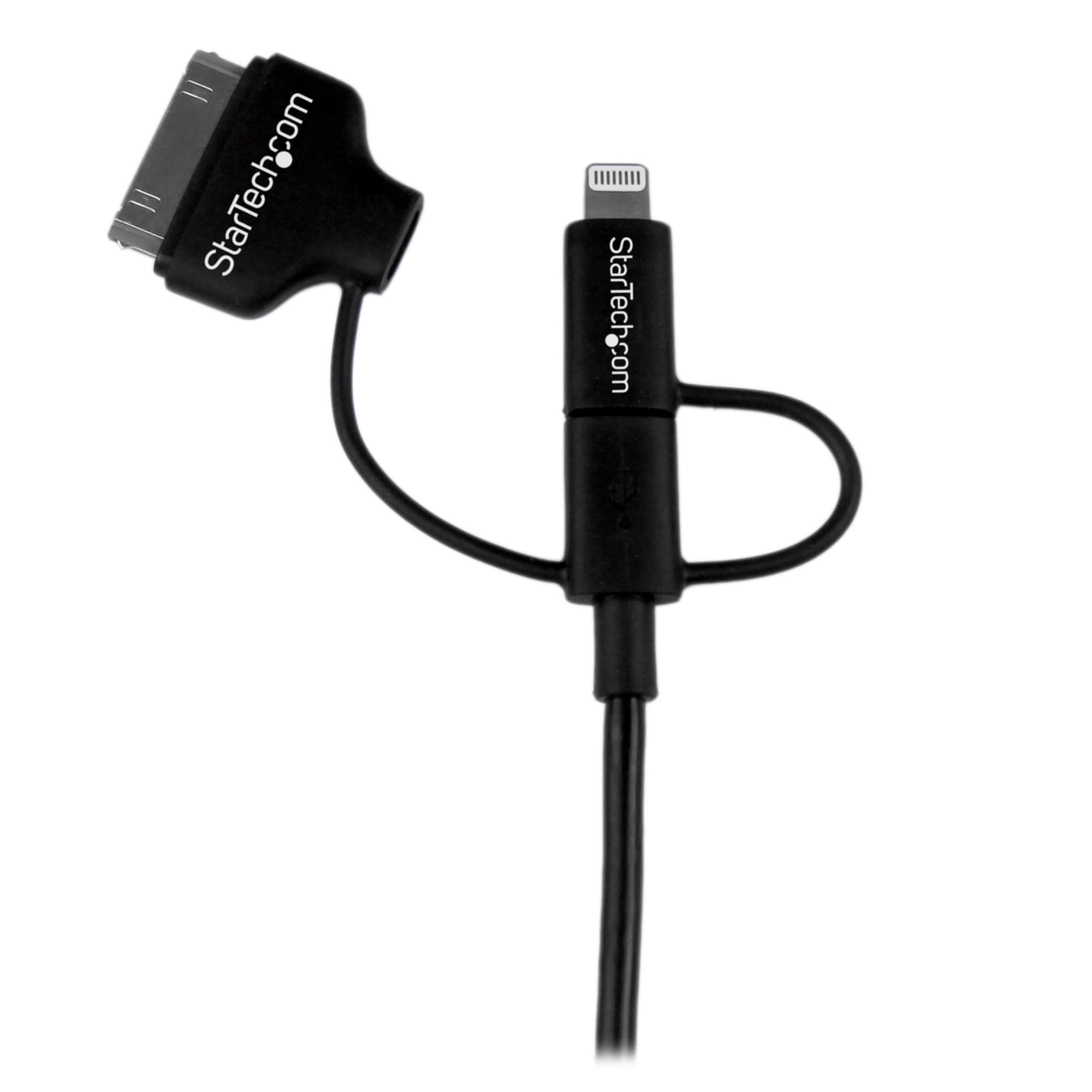 Startech.Com 1M 3 Ft Black Apple 8 Pin Lightning Or 30 Pin Dock Connector Or Micro Usb To Usb Cable For Iphone Ipod Ipad   Charg