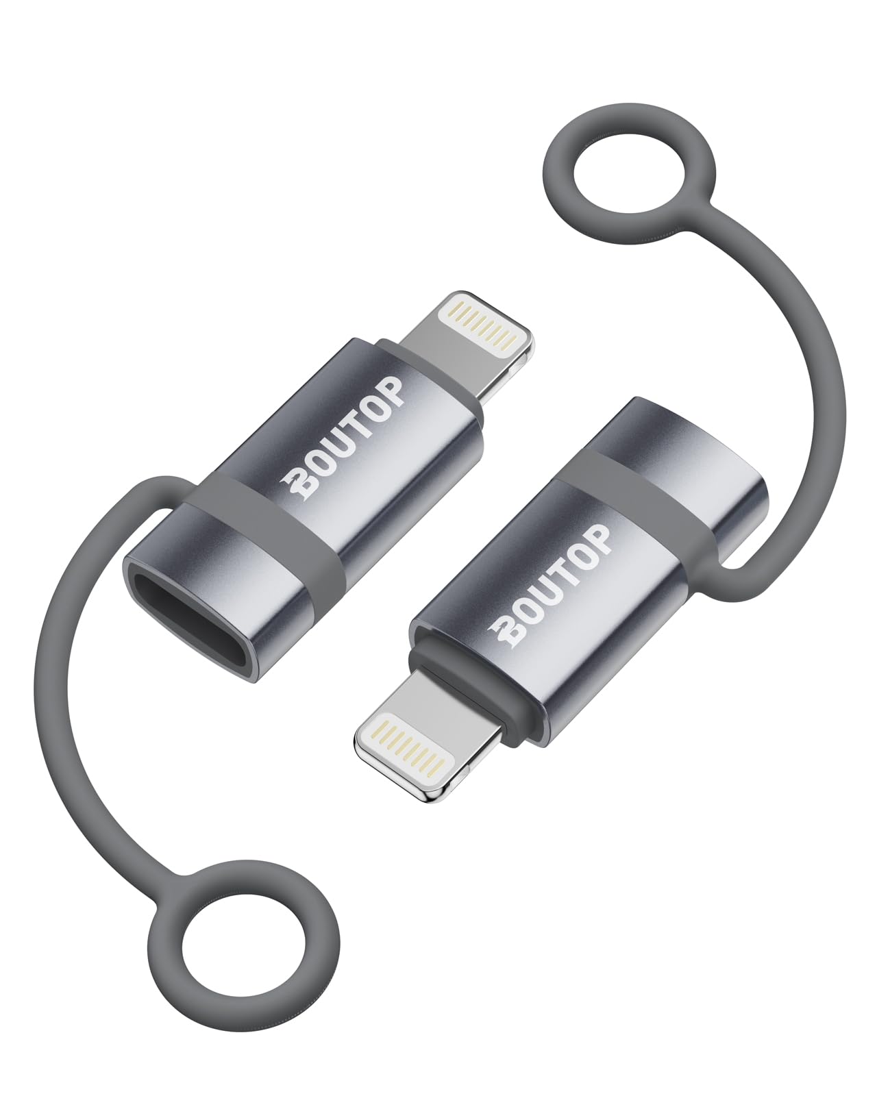 Boutop [Mfi Certified] Usb C To Lightning Adapter Support 36W Pd Fast Charging With Anti Loss Design Compatible With Iphone Gray