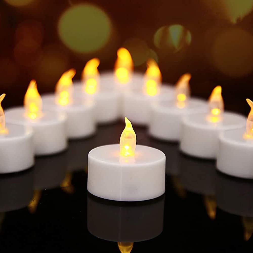 Oshine 24 Pack Flameless Tea Lights Led Tea Lights Candles,Flickering Tea Candles Battery Included As Halloween Lights,Pumpkin D