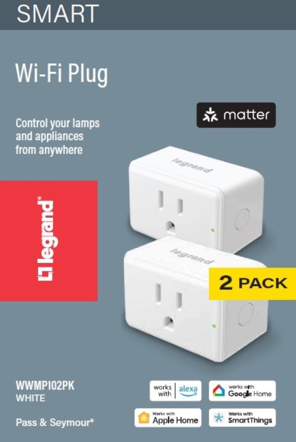 Legrand Radiant Wi Fi Matter Smart Plug Matter Hub Required 15A, Easy Setup, Enhanced Compatibility With Apple Homekit, Google H