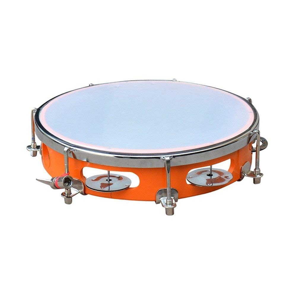 Music World Tambourine Hand Percussion Musical Instrument 10 inch Fibre Daffli (Orange)