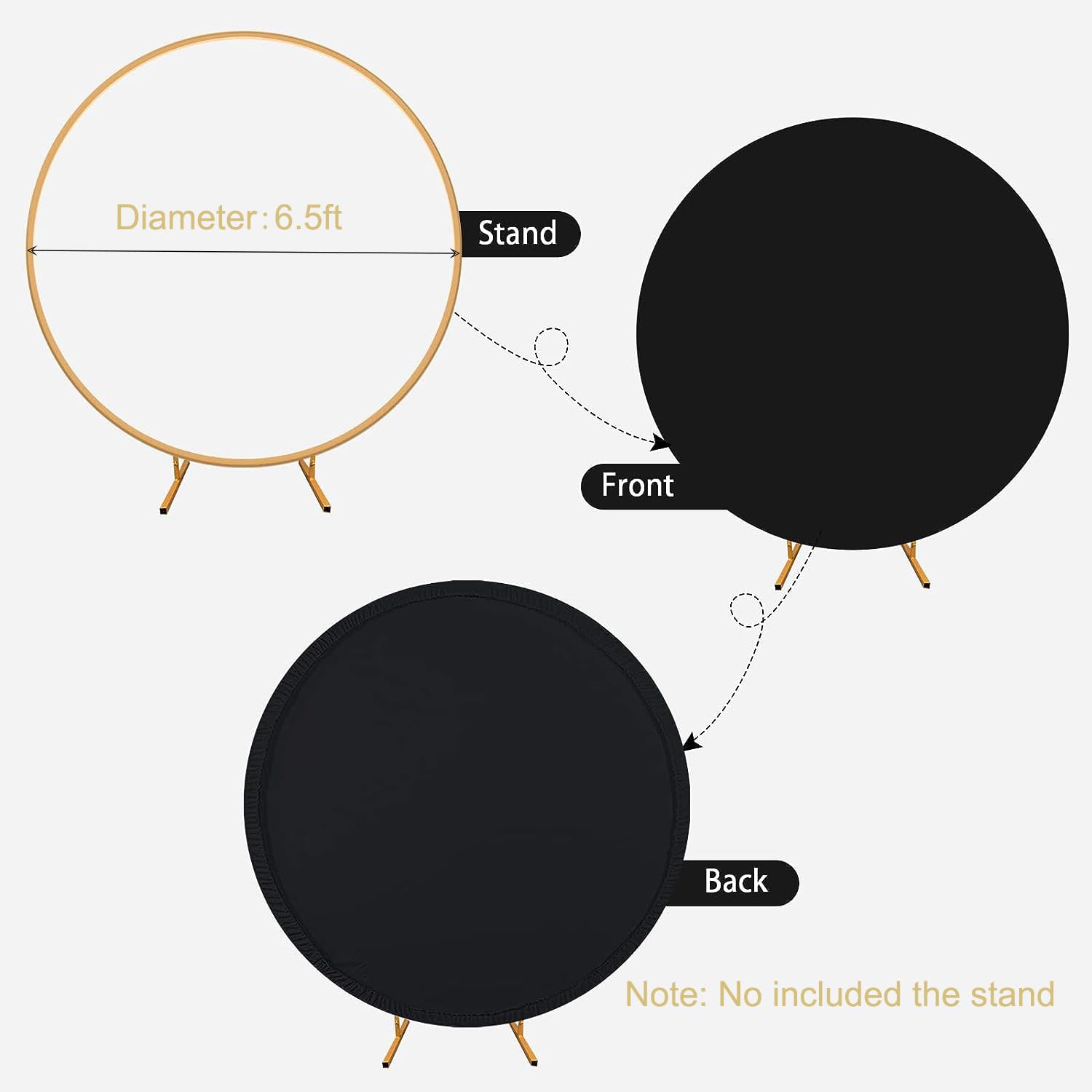 6.5Ft Black Round Backdrop Cover For 6.5Ft / 6.6Ft Circle Stand, Wrinkle Free Stretchy Circle Arch Round Backdrop Cover For Part
