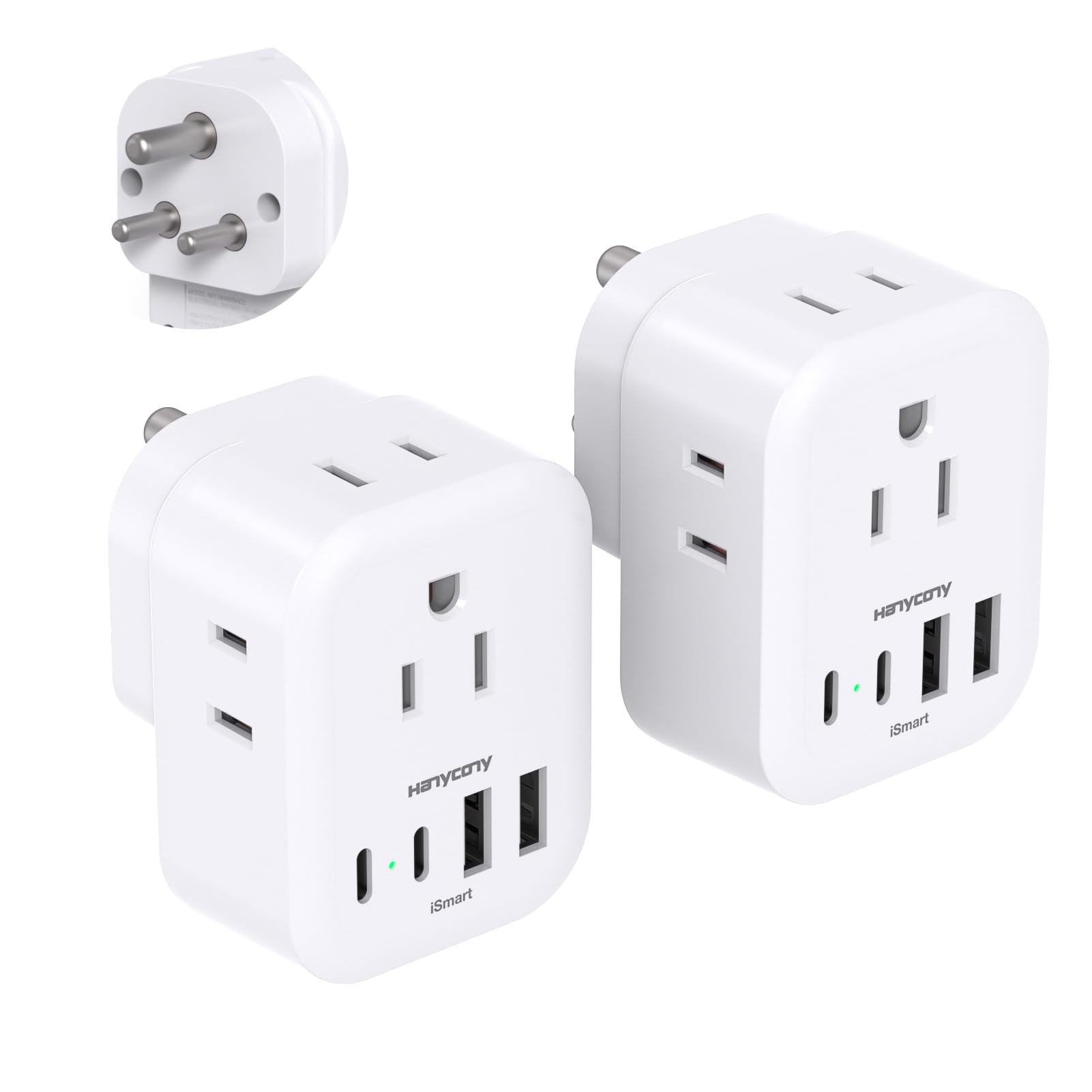 2 Pack Us To India Plug Adapter, Type D Travel Plug Adapter With 4 Outlets & 4 Usb Charger (2 Usb C Ports), Power Adapter Conver