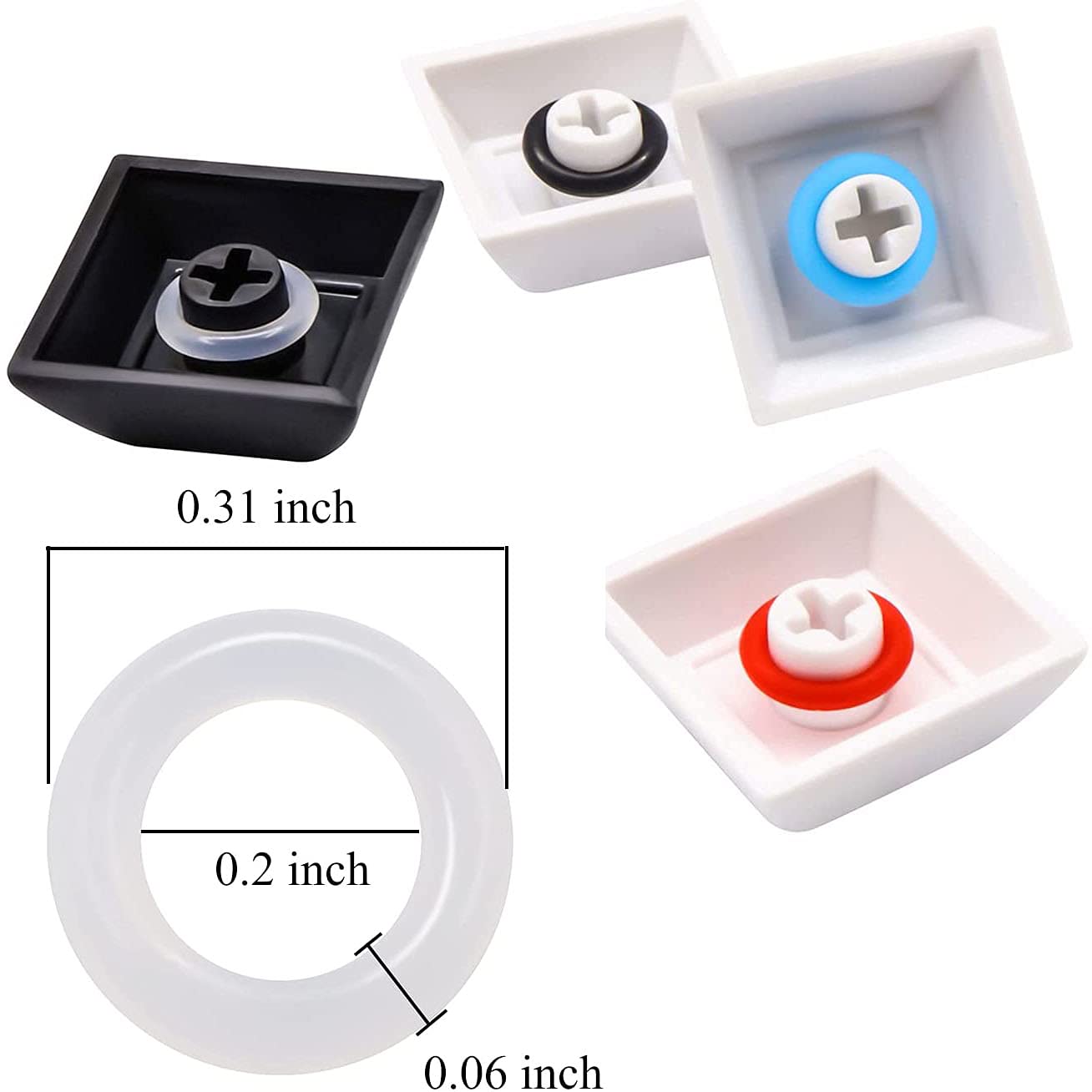 Dgzzi 150Pcs Rubber O Ring Switch Dampeners Keycap 8X5X1.5Mm Clear White Cherry Mx Switch Keyboard Damping O Ring