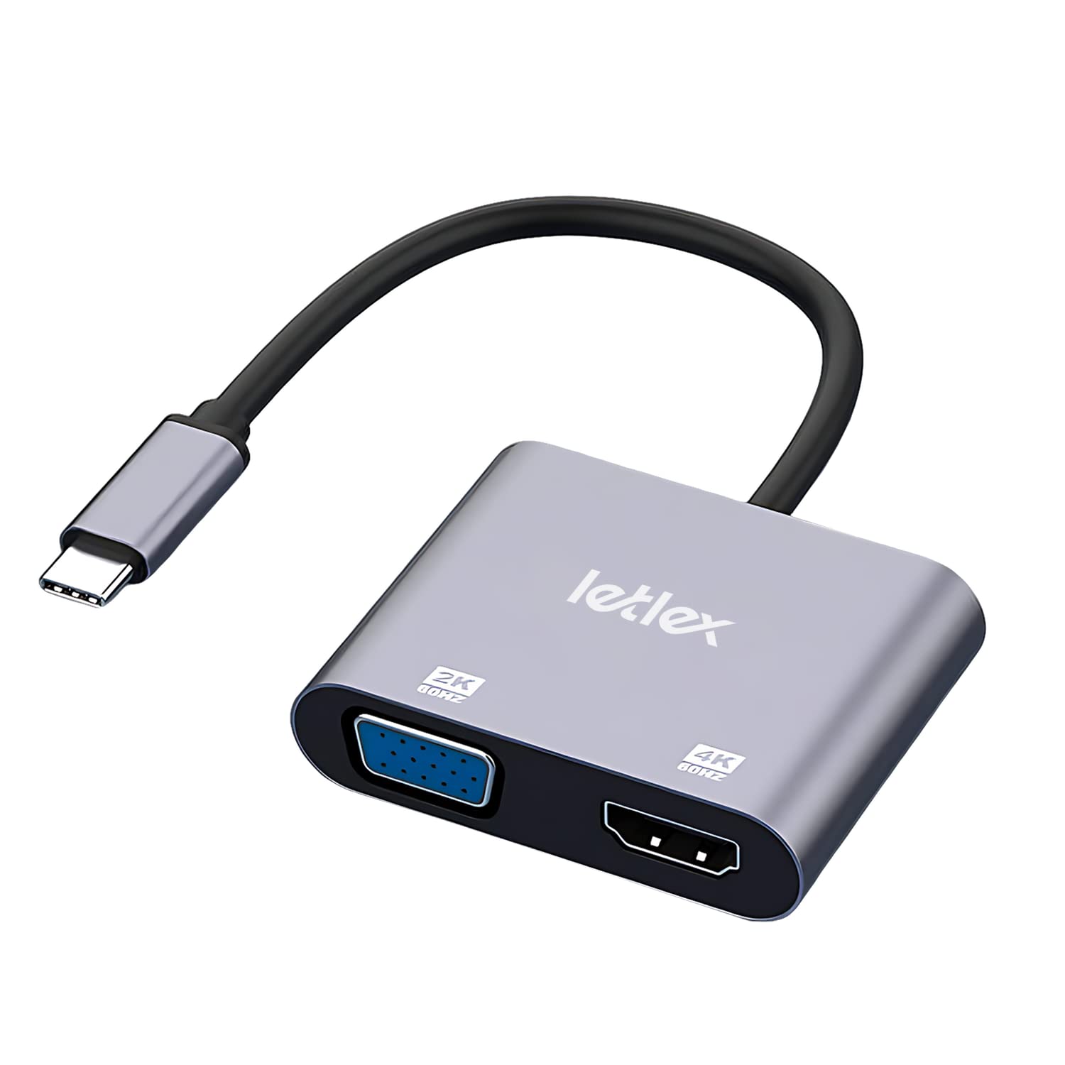 Letlex Usb C To Vga/Hdmi Adapter, Supports 4K@60Hz, Simple Plug & Play, Wide Compatibility