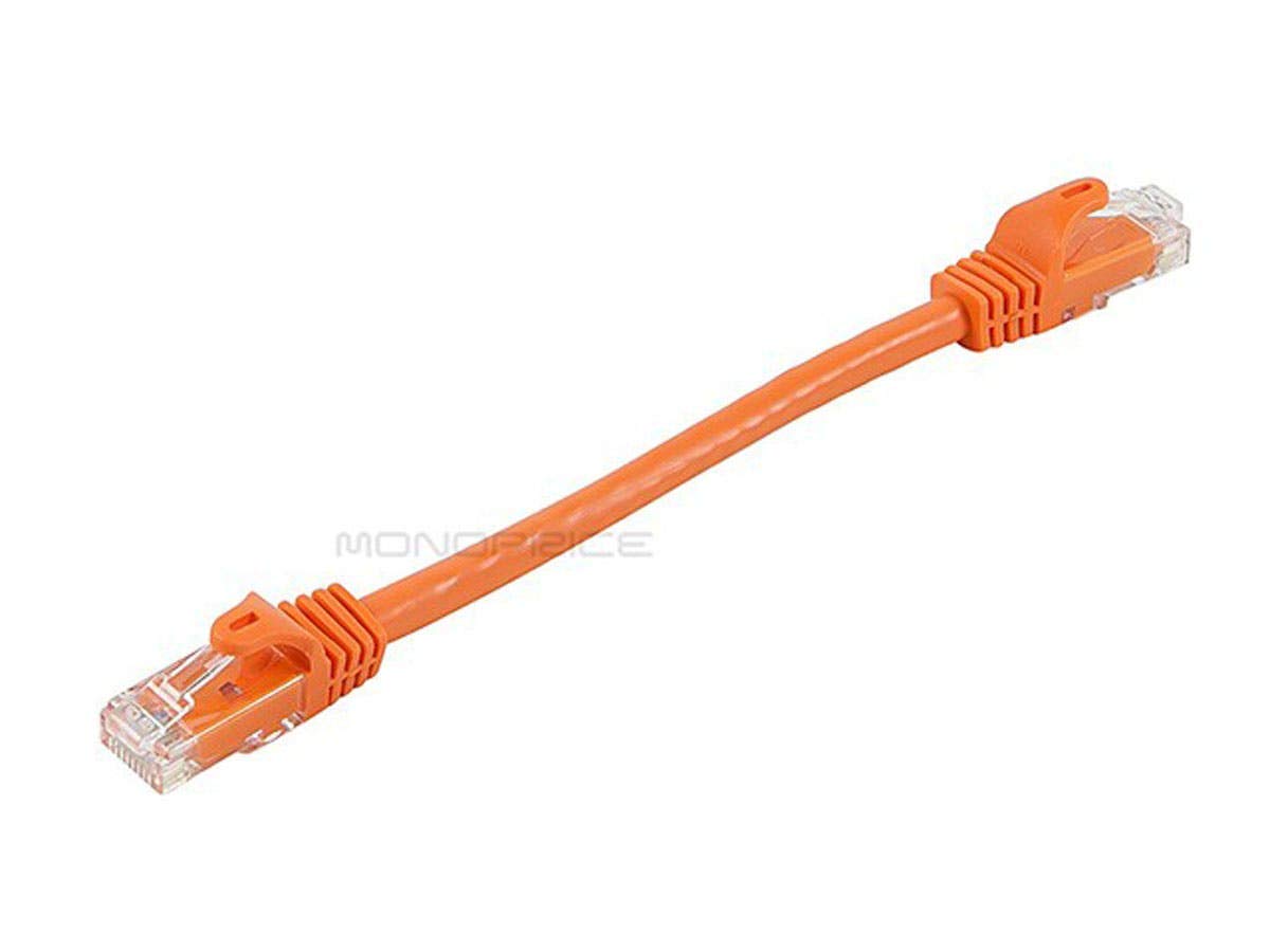 Monoprice Cat6 Ethernet Patch Cable   Rj45, Stranded, 550Mhz, Utp, Pure Bare Copper Wire, 24Awg, 0.5 Feet, Orange   Flexboot Ser