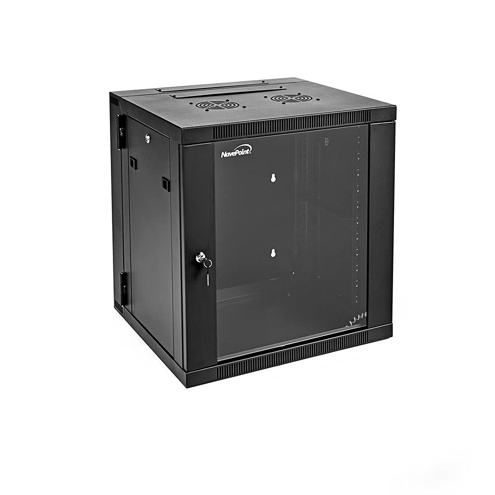 Navepoint 12U Server Cabinet With Hinged Back   25.5    Deep, 12U Server Rack Enclosure With Locking Glass Door, Wall Mount Rack