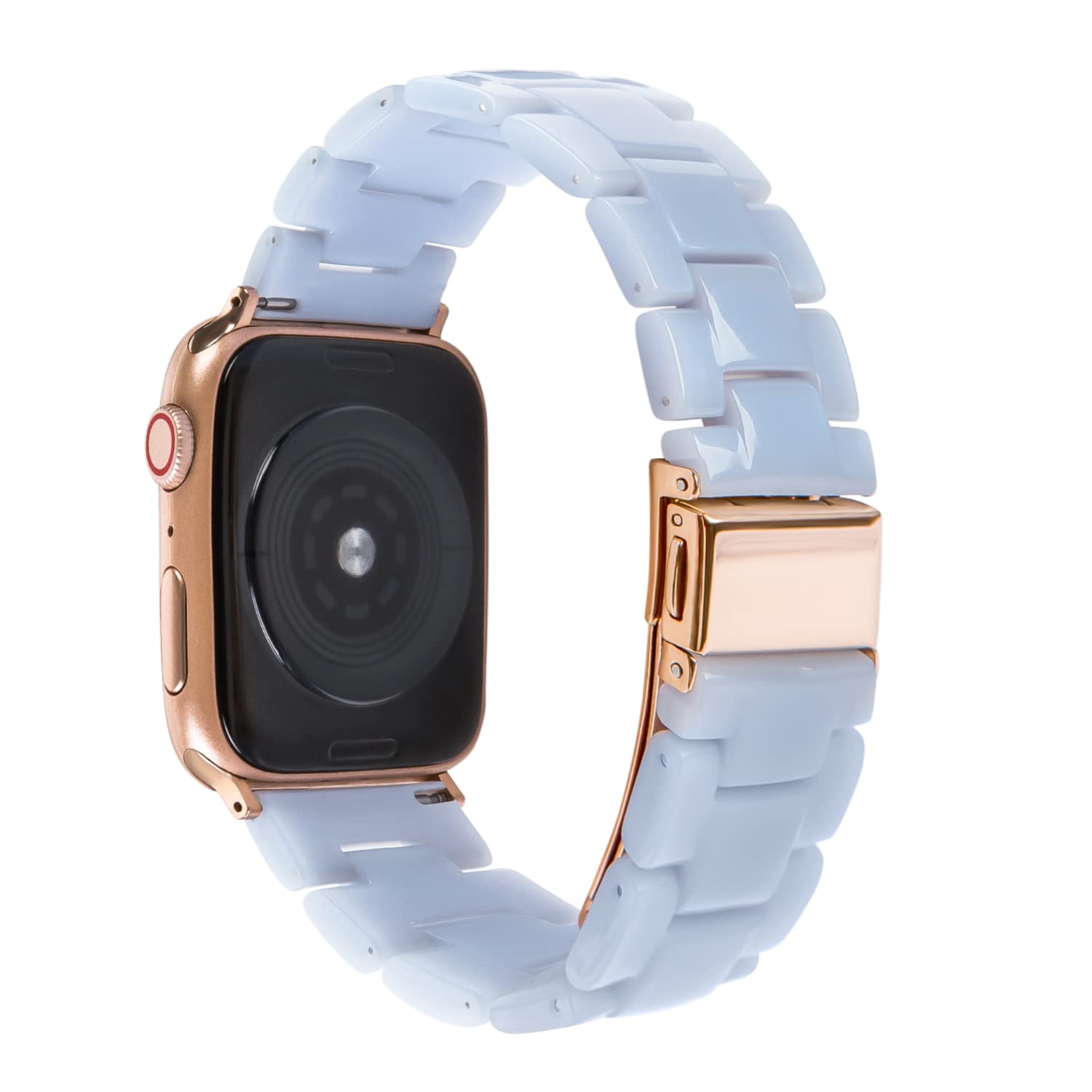 Hopo Compatible With Apple Watch Band Series 8 Series 7 Series Se Series 6 5 4 3 2 1 Thin Light Resin Strap Bracelet With Stainl
