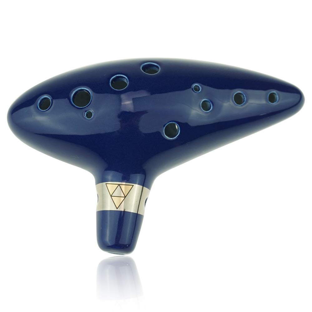 Zelda Ocarina   12 Hole Ceramic Flute In Dark Blue With Triforce Symbol And C Major Tuning