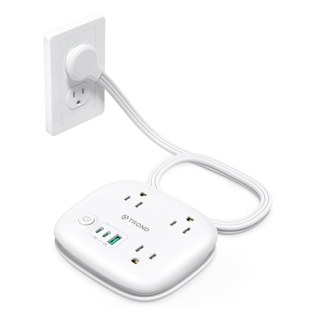 Travel Power Strip With Pd 20W Usb C, Trond Extension Cord With 3 Widely Spaced Outlets And Fast Charging Usb C, 2.6Ft Wrapped A