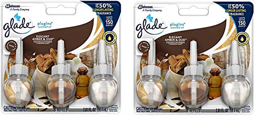 Plugins Scented Oil Air Freshener Refill, Elegant Amber & Oud, 3 Ct, 2.01 Oz   2 Pack