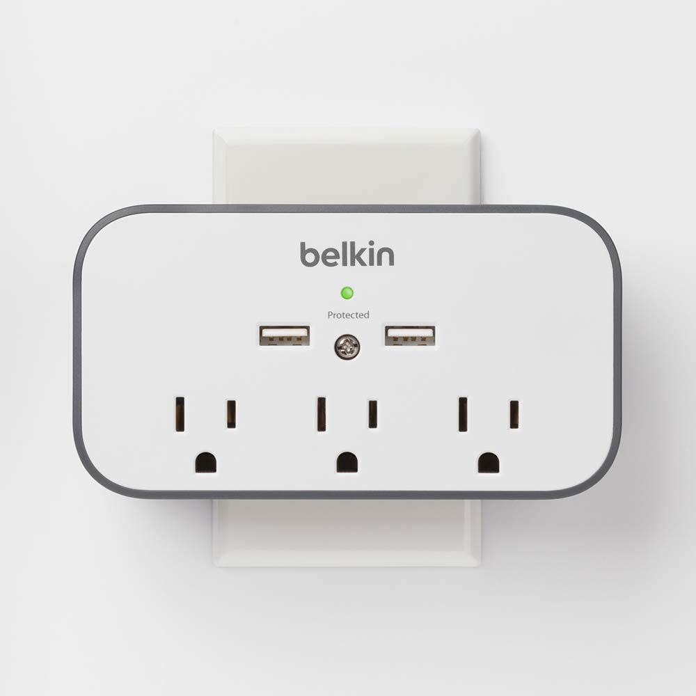 Belkin Wall Surge Protector - 3 Outlet W/ 2 Usb Ports Mount With Premium Protection Against Surges Safe Charge For Mobile Device