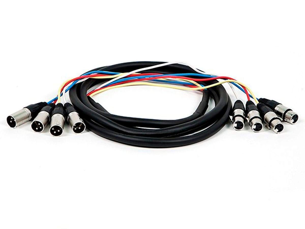 Monoprice Xlr Male To Xlr Female Snake Cable   10 Feet  Black/Silver, 4 Channel, Metal Connector Housings Plastic And Rubber Cab