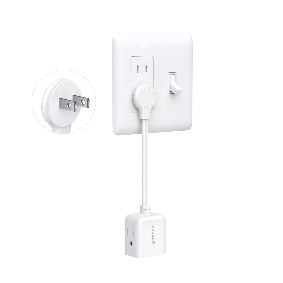 Trond 2 Prong To 3 Prong Flat Outlet Adapter With 6 Inch Cord, 3 Way Flat Plug Extension Outlet Extender, Multi Plug Wall Splitt